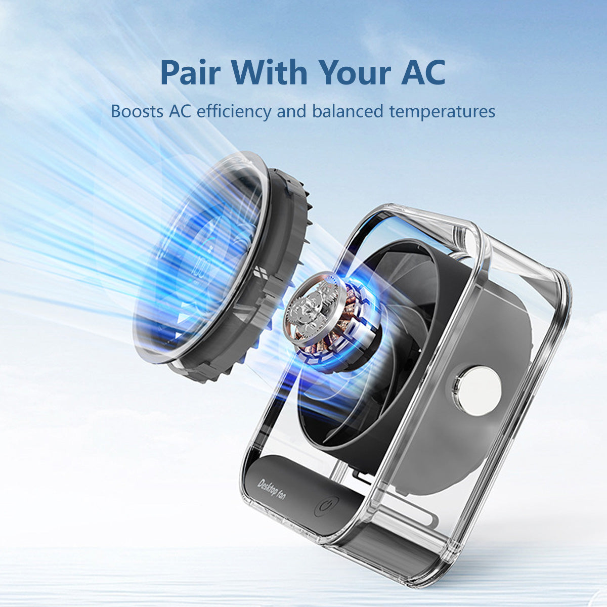Rechargeable Desktop Fan 7-Blade Tornado Fan Ultra-Powerful Desktop Fan Long Range Cooling Wide Airflow Low Noise