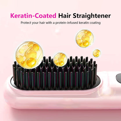 Portable Hair Straightener Comb Negative Ions Keratin Coated