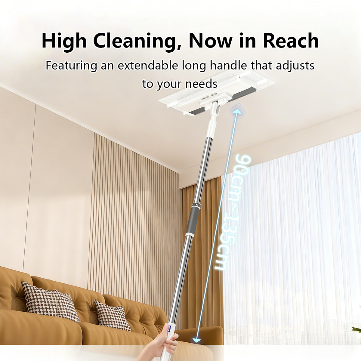 Wide-Panel Automatic Cloth Clip Mop 90–135cm with 2 Mop Pads Large PP Panel Stainless Steel