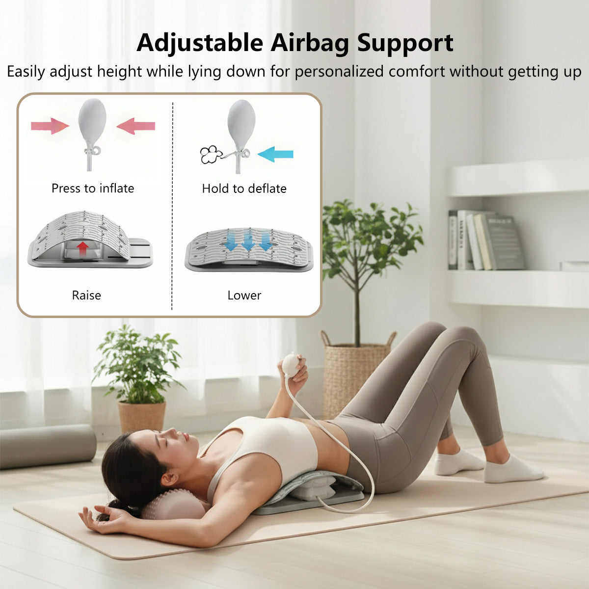 JOMO Airbag Lumbar Stretcher Dual Use Sitting and Lying Adjustable Height Air Cushion Support Ergonomic Fit