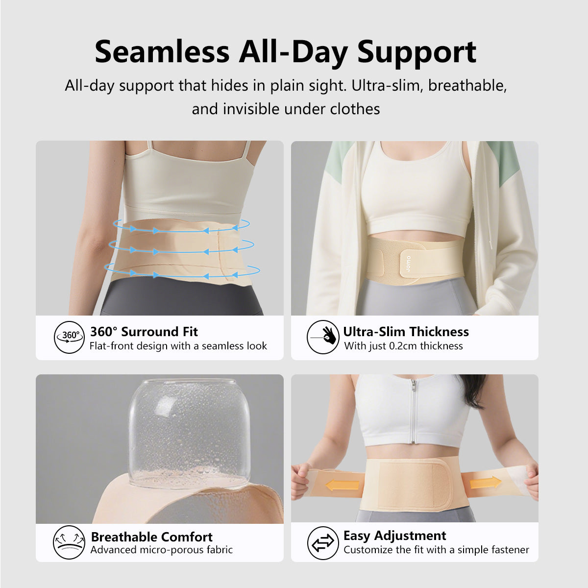 JOMO Waist Support Belt Invisible Posture Support & Core Comfort Lightweight Breathable Wear All Day