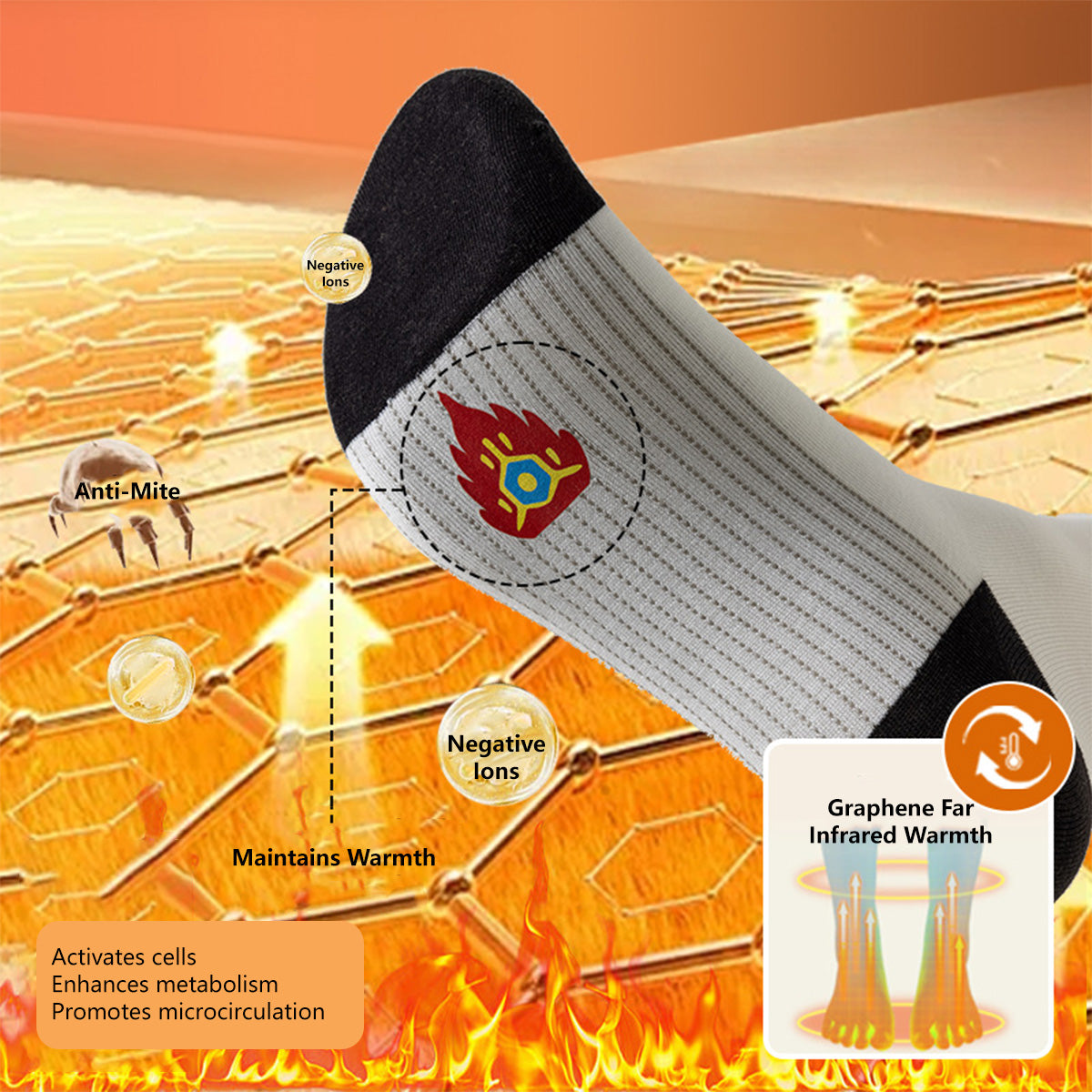 Graphene Energy Heating Socks Warmth Far Infrared Winter Thermal Heat Socks