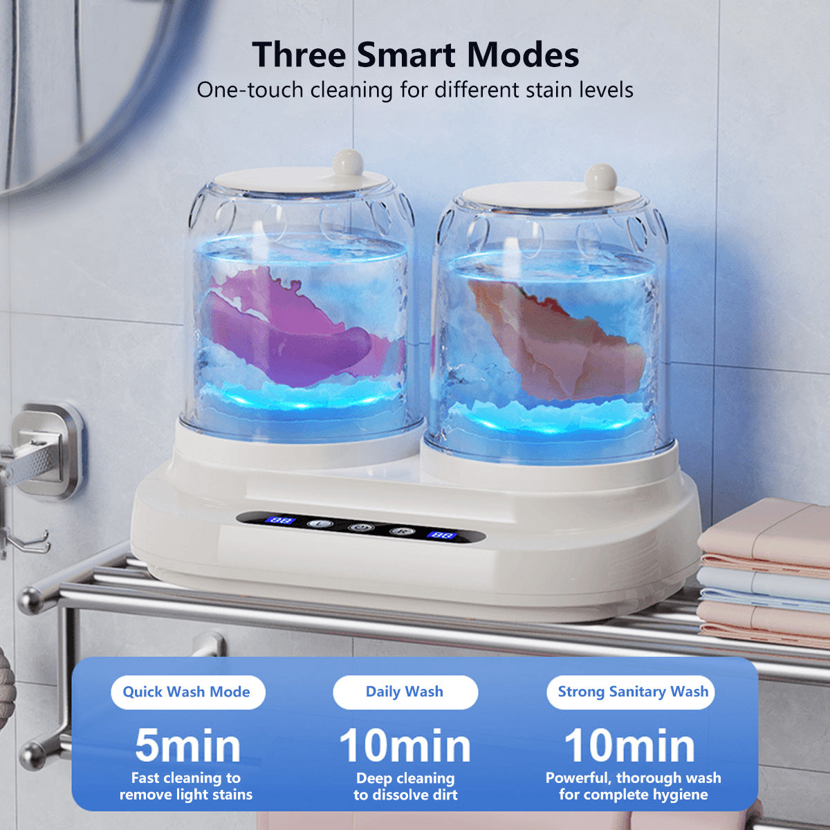 Dual-Cup Separation Mini Wireless Washing Machine Blue-Light Sterilization Powerful Cleaning