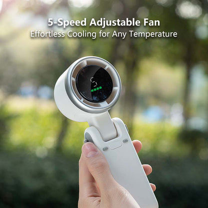 Foldable LCD Display Fan 5 Speeds, Rechargeable Lightweight Hands-Free