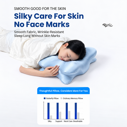 JOMO Premium Butterfly Cervical Pillow Tencel Cool Ergonomic Neck Support Memory Foam Ice Satin