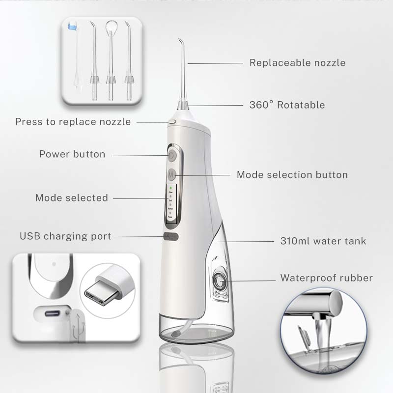 SATOSHI Portable Dental Irrigator Dental Teeth Cleaner Electric Water flosser 4 Modes Teeth Cleaner