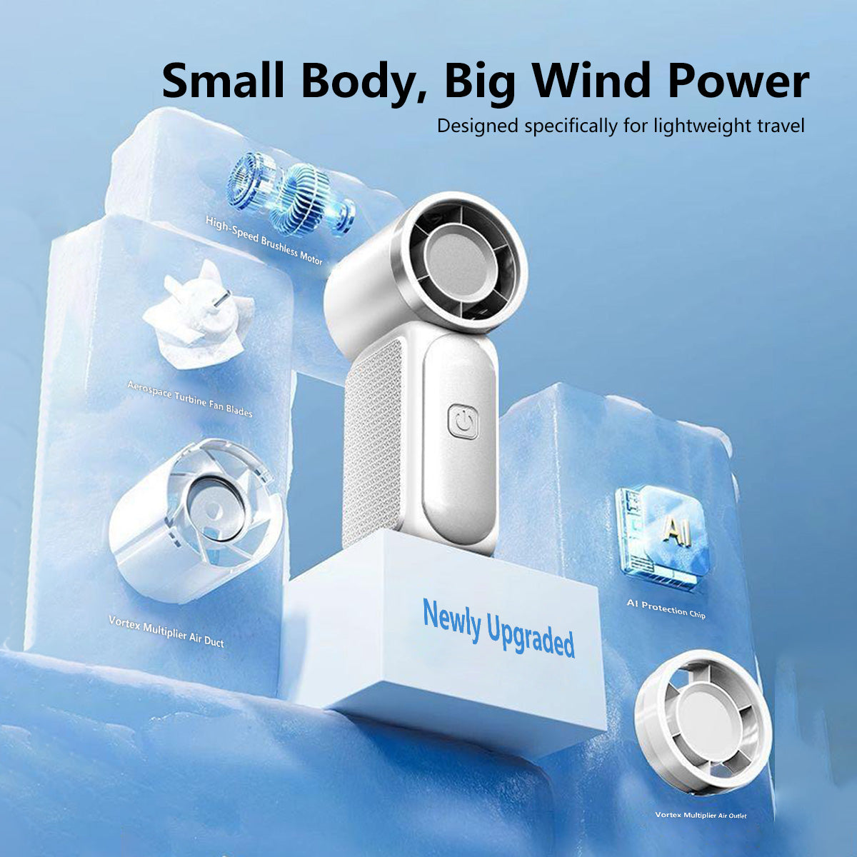 3-in-1 Cooling Fan 199-Level Cooling Portable Handheld Desktop USB Rechargeable Lanyard Easy Carry