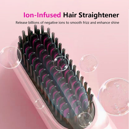Portable Hair Straightener Comb Negative Ions Keratin Coated