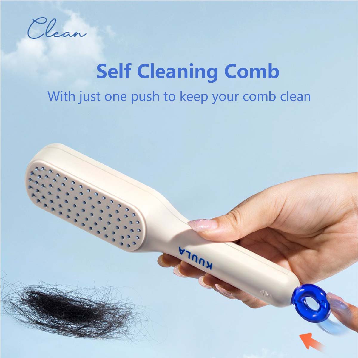 Portable Retractable Comb Elastic Comb Teeth Self Cleaning Extended Handle