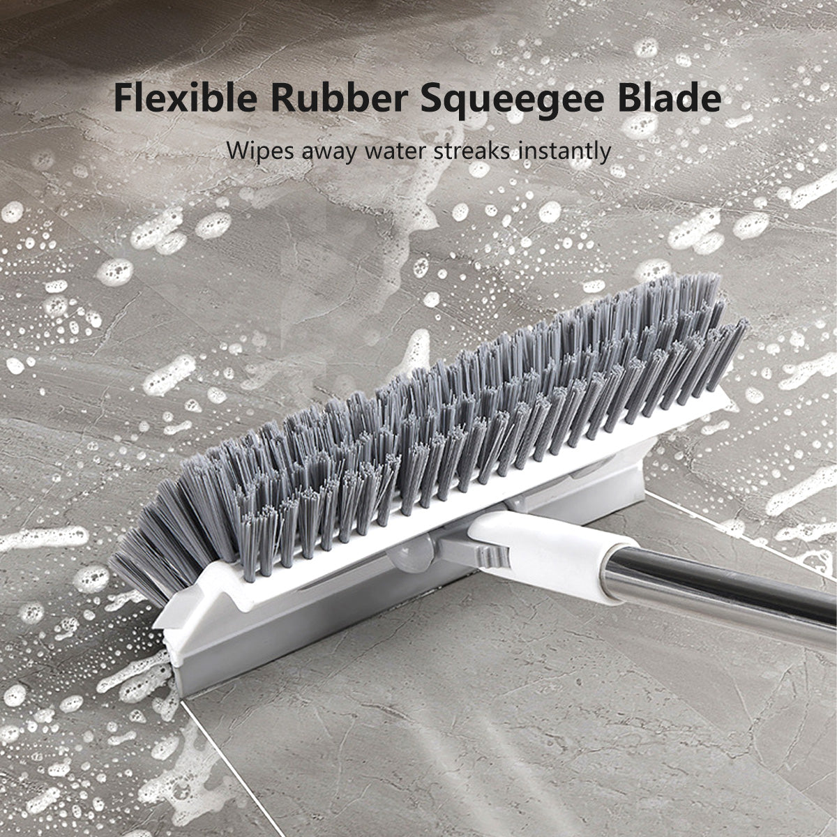 Multi-Purpose 5-in-1 Floor Brush Zero Water Residual Built-In Squeegee Flexible Rotating Head Stiff Bristle