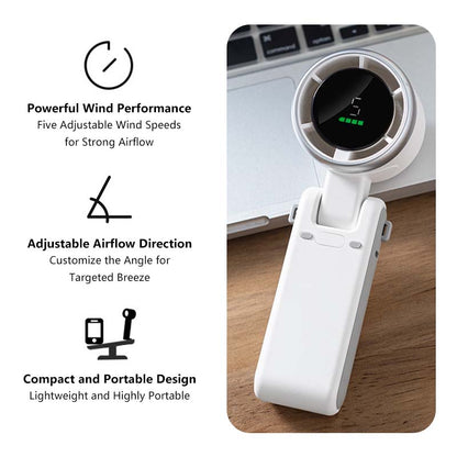 Foldable LCD Display Fan 5 Speeds, Rechargeable Lightweight Hands-Free
