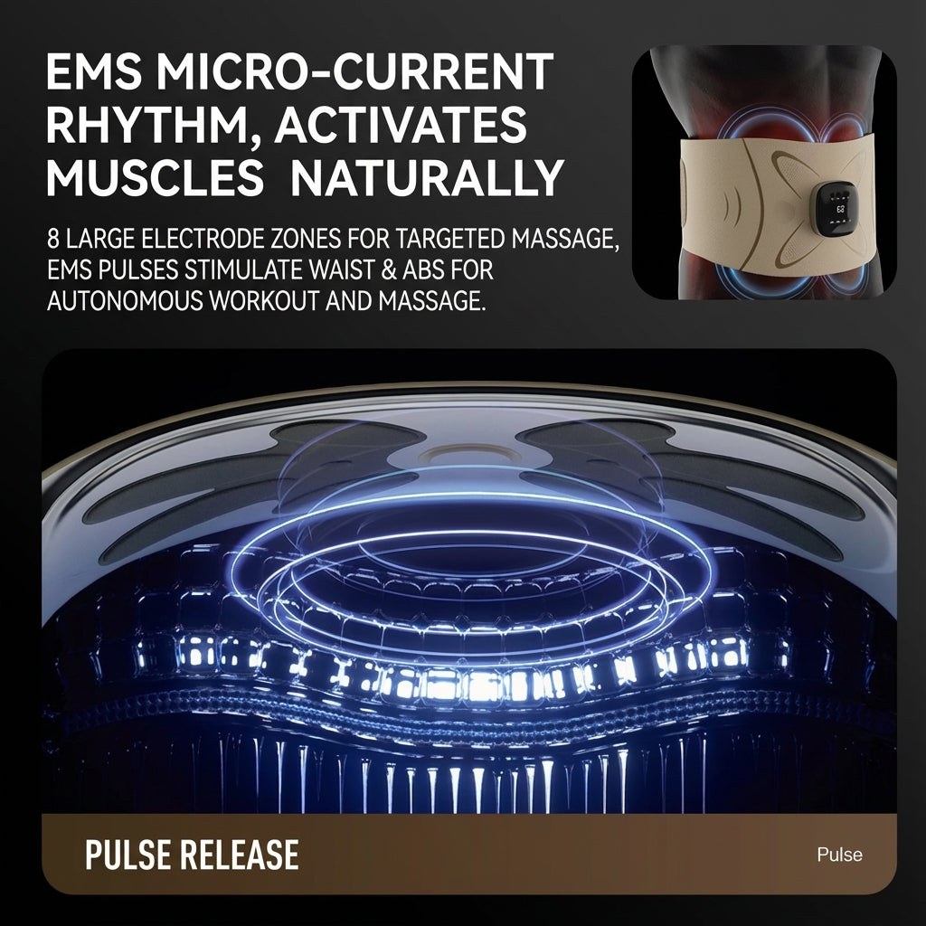 JOMO EMS Ab Waist Belt Heat Microcurrent Massage 8 Electrode Slim Breathable 腰部按摩仪 Gift