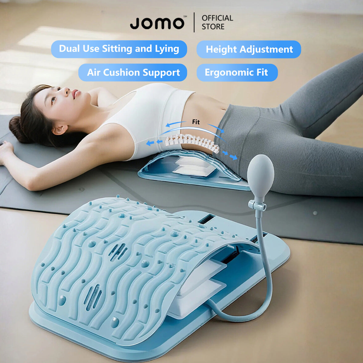 JOMO Airbag Lumbar Stretcher Dual Use Sitting and Lying Adjustable Height Air Cushion Support Ergonomic Fit