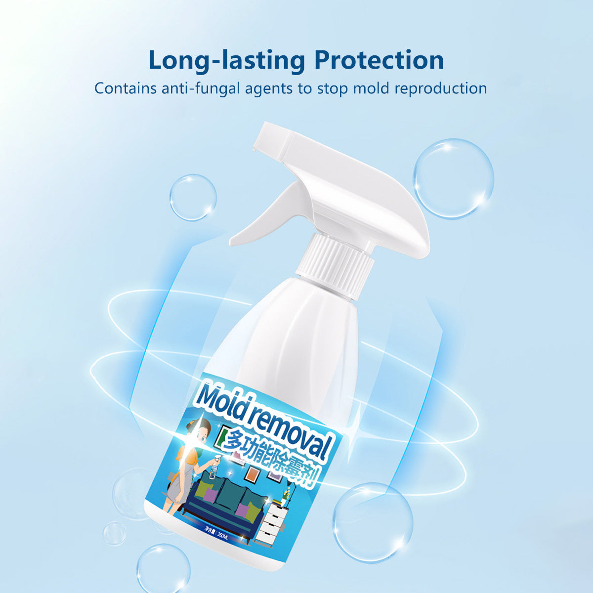 Multipurpose Mold Remover Spray Fast-Acting Spray Penetrates Deep Eliminates Stains & Odors Safe for Home Use (350ml)