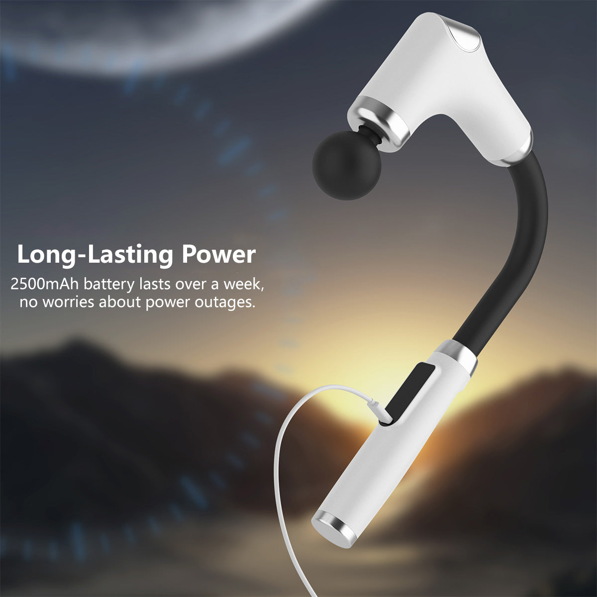 Deep Rolling Massager Long-Handle Curved-Head Fascia Gun with 8 Massage Heads