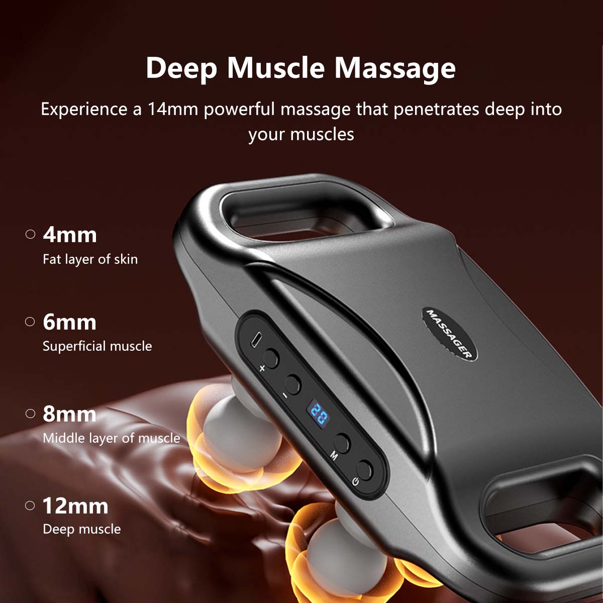 High Intensity 4 Head Body Massage Gun 6 Massage Modes 20 Level of Intensity Type-C Charging