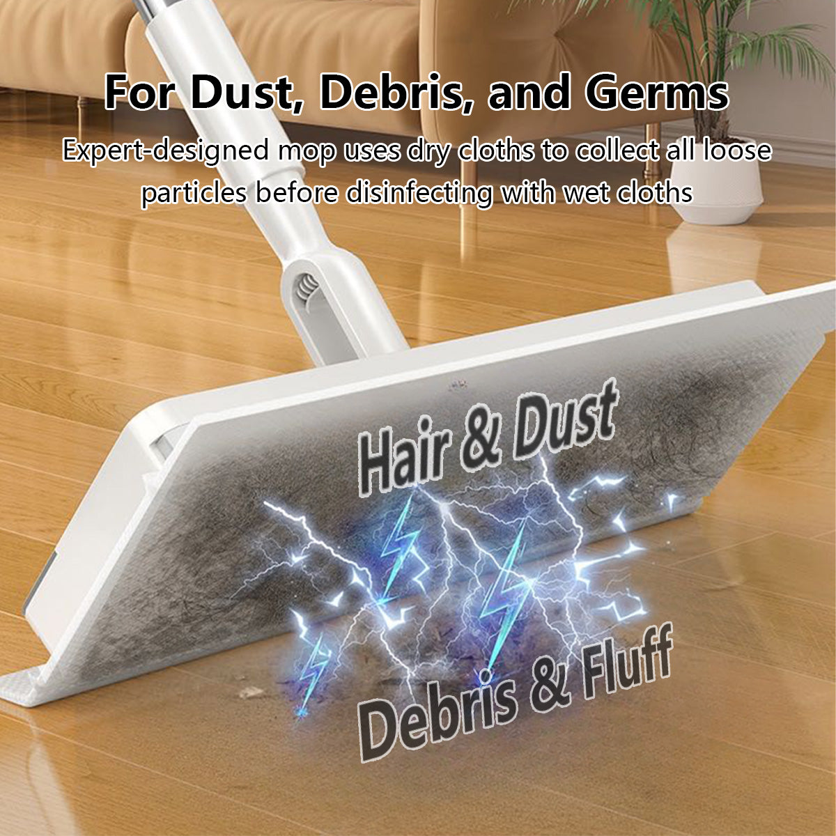 Wide-Panel Automatic Cloth Clip Mop 90–135cm with 2 Mop Pads Large PP Panel Stainless Steel