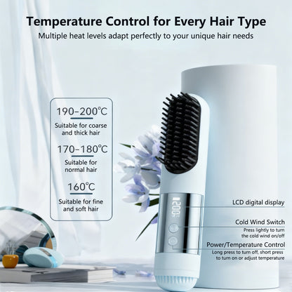 2-in-1 Cordless Cool-Air Styling Brush Portable Cordless Hair Straightener Curler