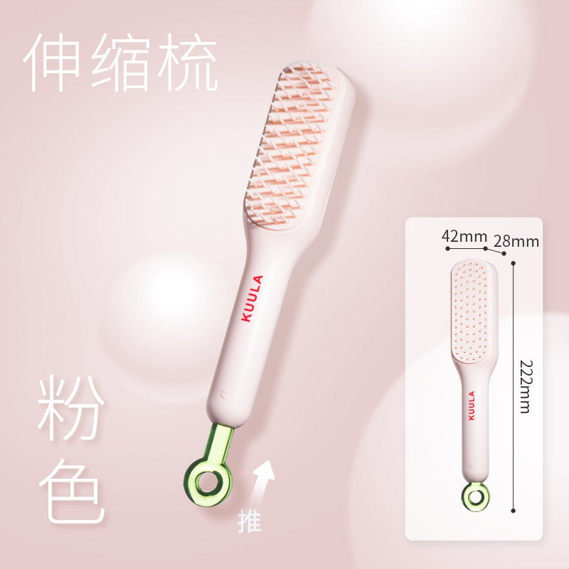 Portable Retractable Comb Elastic Comb Teeth Self Cleaning Extended Handle