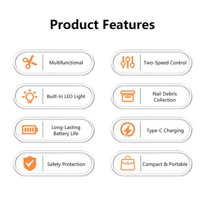 Electric Nail Clipper Trimmer & Polisher LED Light Dual Speed Multifunction