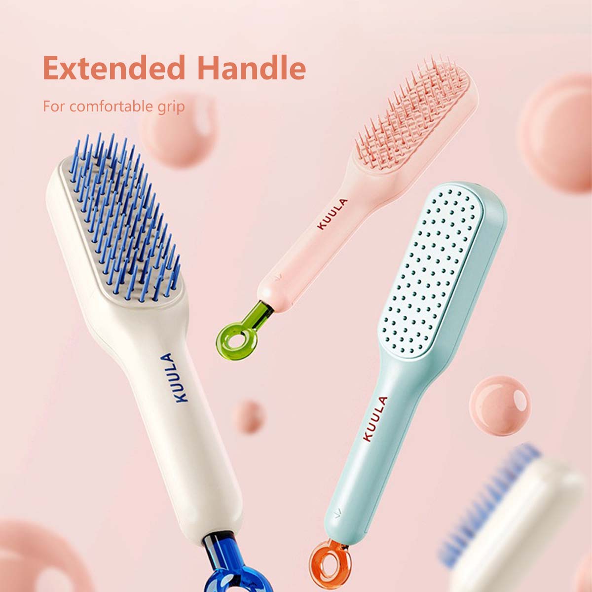 Portable Retractable Comb Elastic Comb Teeth Self Cleaning Extended Handle