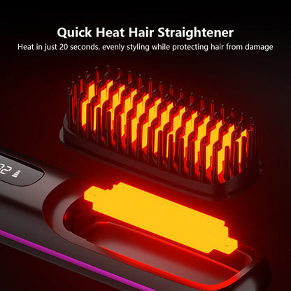 Portable Hair Straightener Comb Negative Ions Keratin Coated