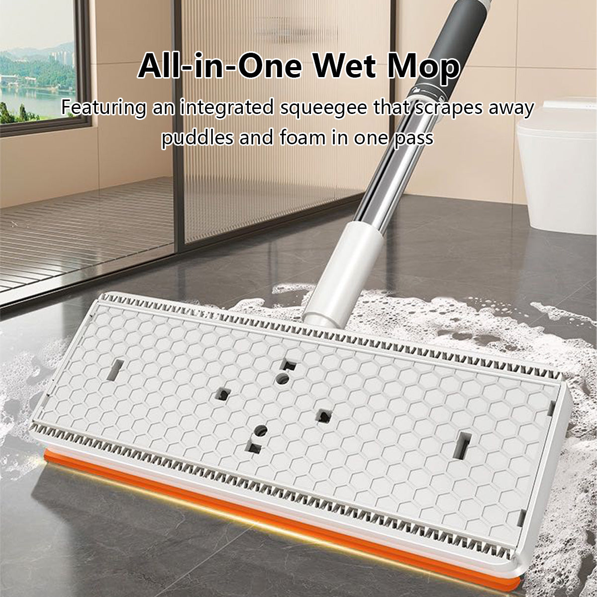 Wide-Panel Automatic Cloth Clip Mop 90–135cm with 2 Mop Pads Large PP Panel Stainless Steel