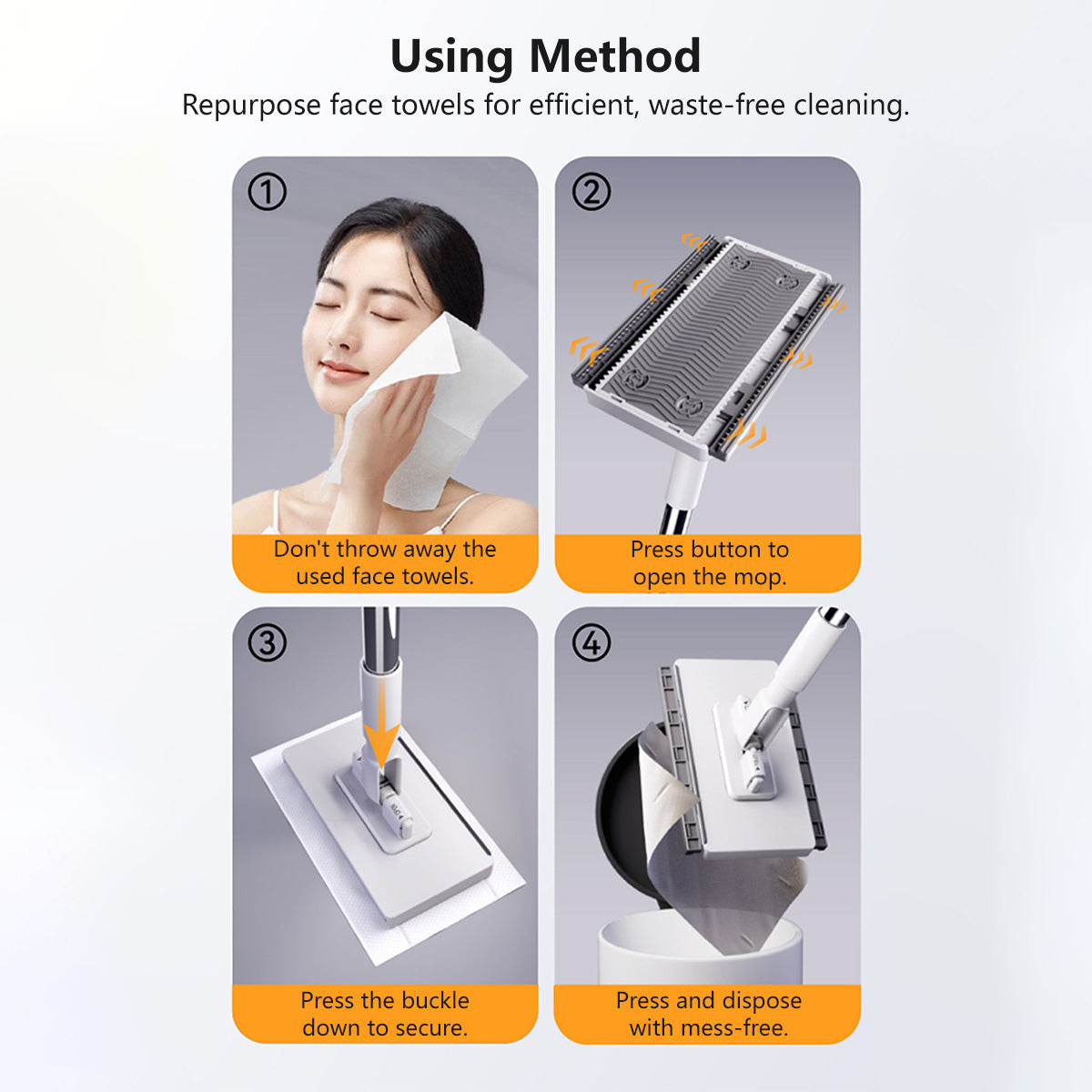 Reusable Face Towels Lazy Mop Cloth Changing Mop 360 Degrees Rotating Replaceable Mop 95cm