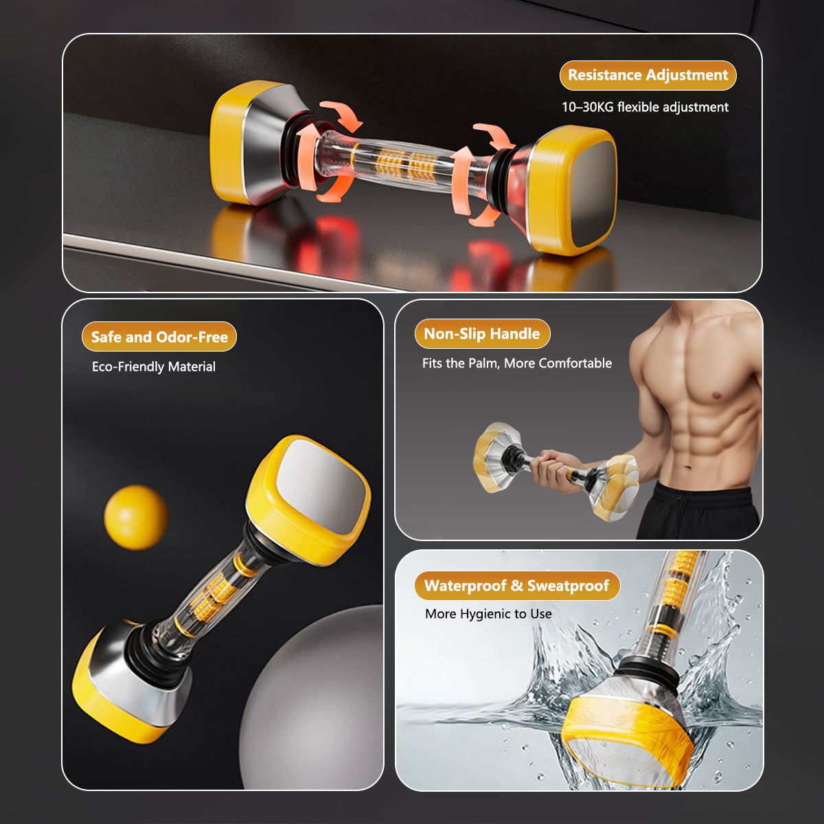 JOMO Adjustable Swing Dumbbell 10-30kg ABS Steel Full Body Home Gym Trainer Adjustable Resistance