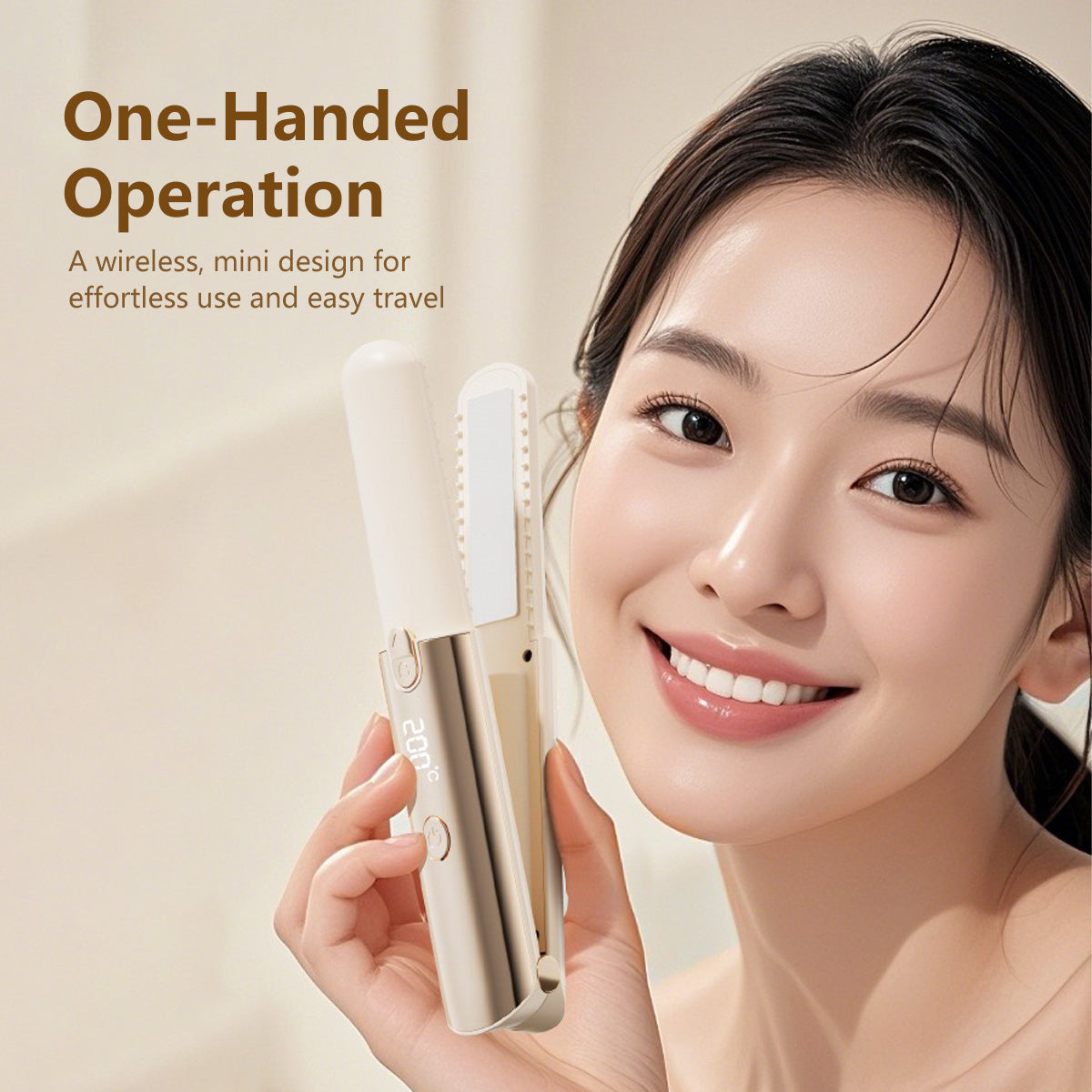 2-in-1 Mini Wireless Hair Straightener 7 Level Portable Type-C Rechargeable Power Bank