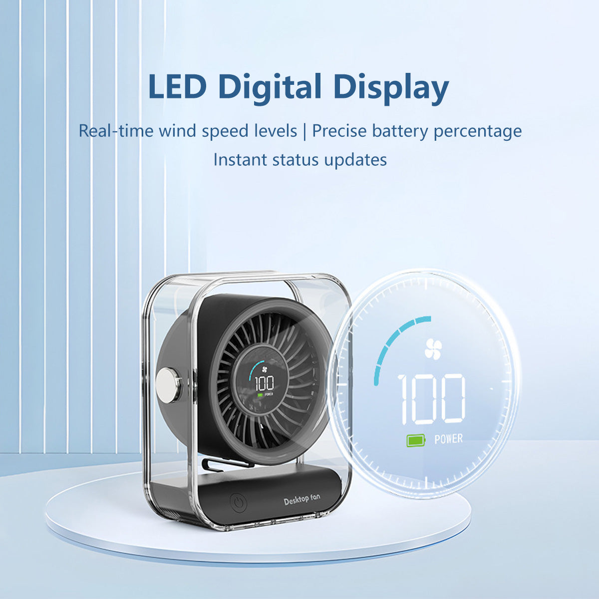 Rechargeable Desktop Fan 7-Blade Tornado Fan Ultra-Powerful Desktop Fan Long Range Cooling Wide Airflow Low Noise