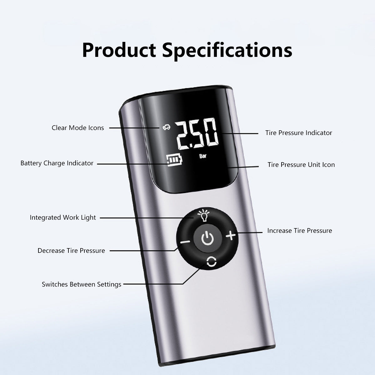 Multifunctional Portable Electric Air-Pump Digital Display Rechargeable Battery Tire Pressure