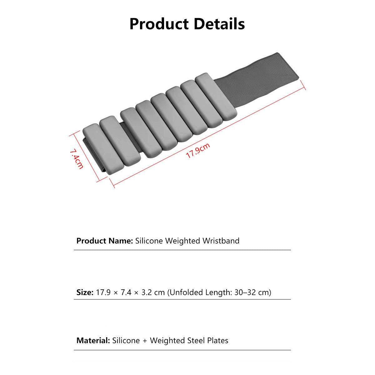 Silicone Weighted Wristband Bracelet Sweat-Resistant Waterproof Adjustable 1LB 2LBS