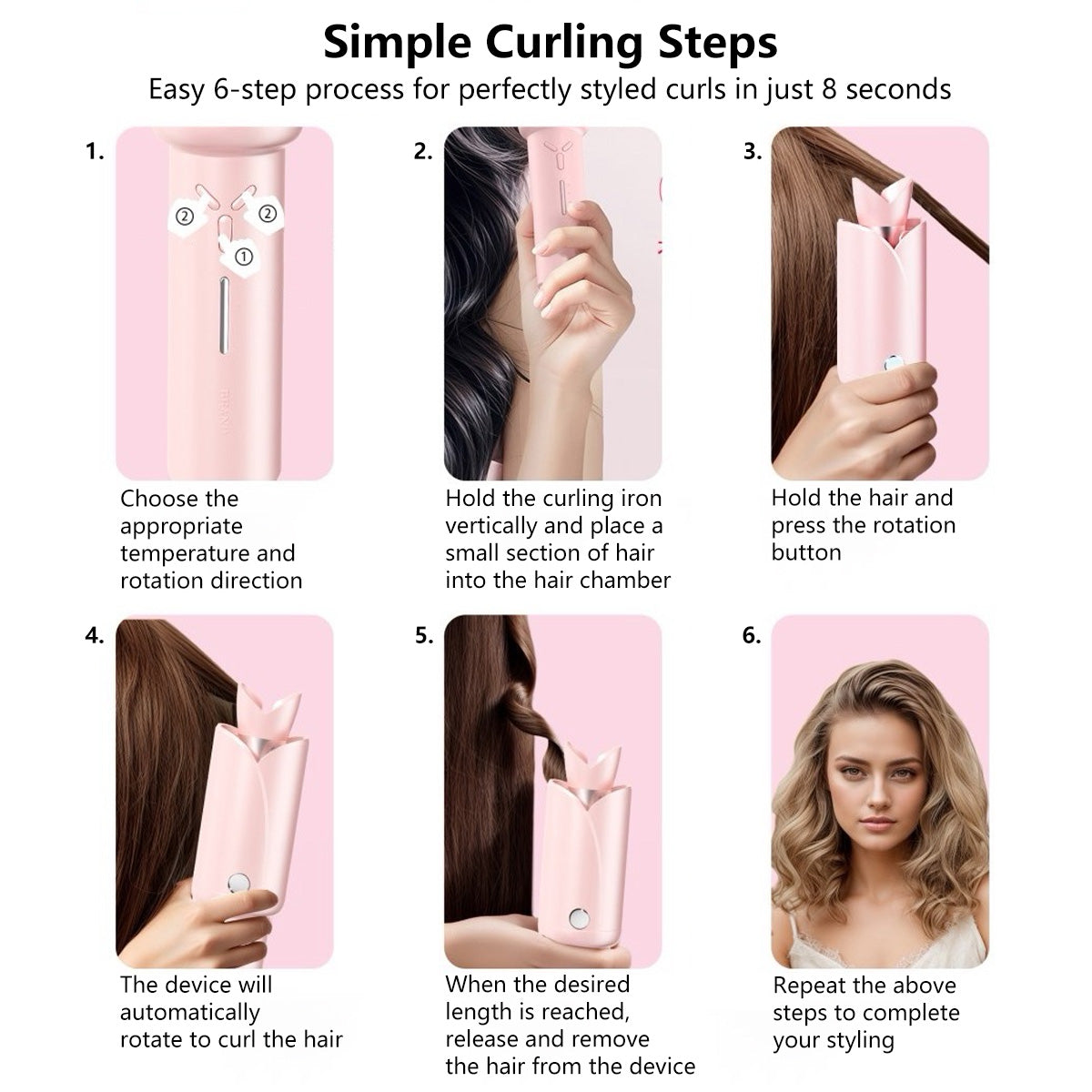 Cordless One-Click Auto Curling Wireless Automatic Anti-Tangle Anti-Scald Portable Curling Iron