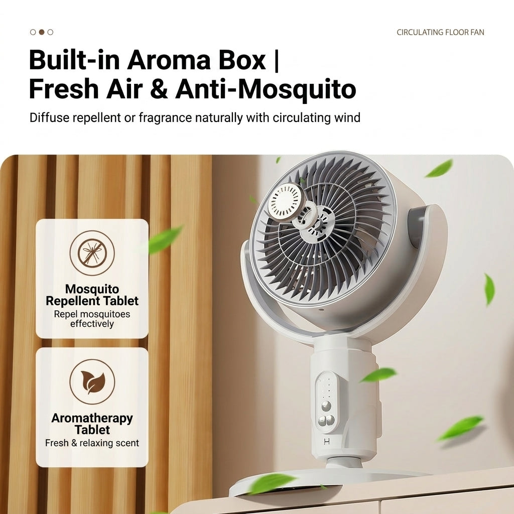 JOMO Cordless Floor Fan Oscillating Quiet Remote Timer USB Adjustable Standing Air Circulator Fan 空气循环扇