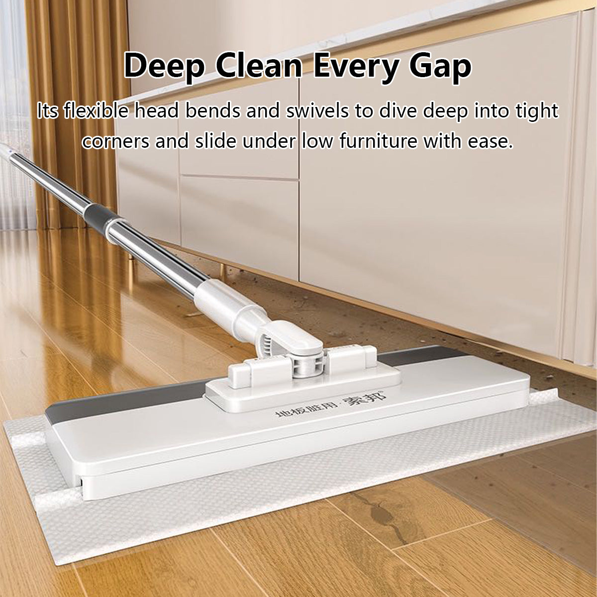 Wide-Panel Automatic Cloth Clip Mop 90–135cm with 2 Mop Pads Large PP Panel Stainless Steel
