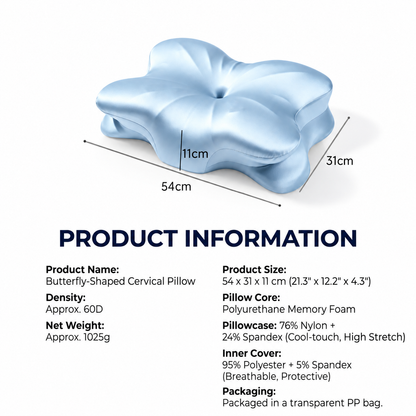 JOMO Premium Butterfly Cervical Pillow Tencel Cool Ergonomic Neck Support Memory Foam Ice Satin