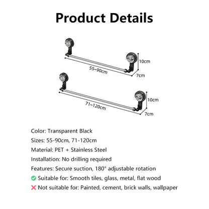 Adjustable Towel Rack  Drill-Free, 180° Rotating, Adjustable Wall-Mounted