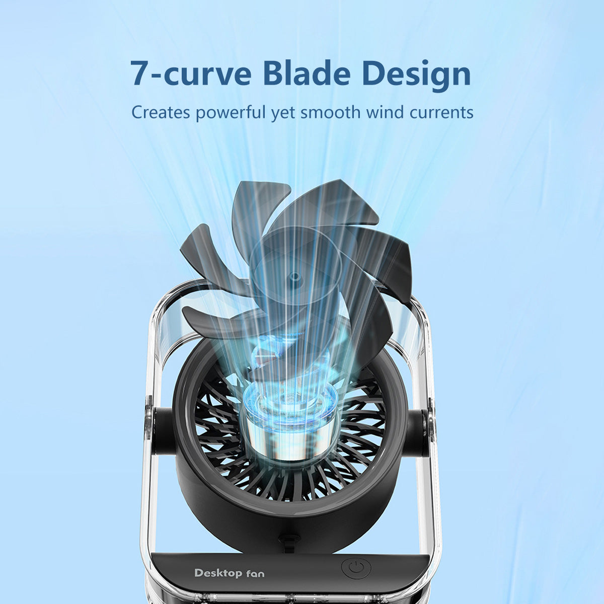 Rechargeable Desktop Fan 7-Blade Tornado Fan Ultra-Powerful Desktop Fan Long Range Cooling Wide Airflow Low Noise