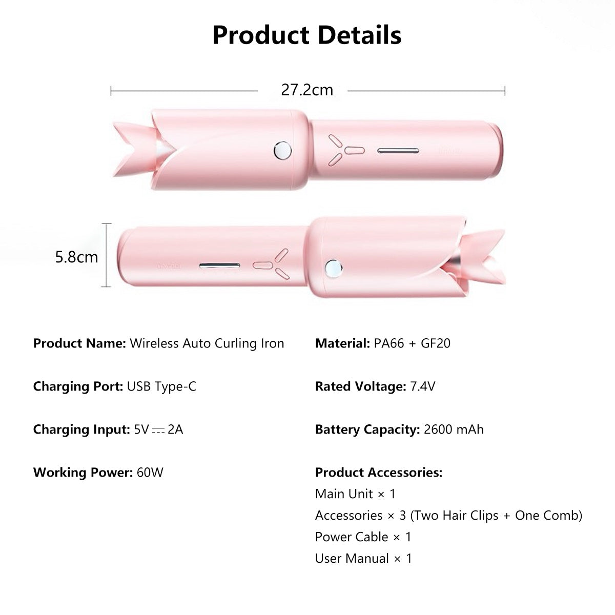 Cordless One-Click Auto Curling Wireless Automatic Anti-Tangle Anti-Scald Portable Curling Iron