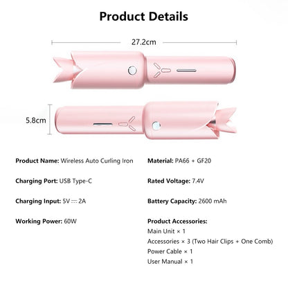 Cordless One-Click Auto Curling Wireless AutomaticPortable Curling Iron