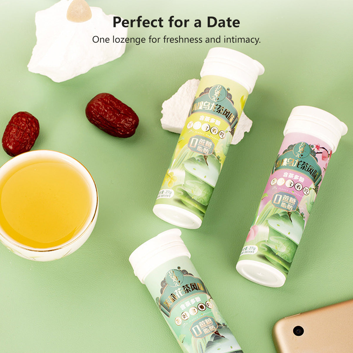 Fresh Breath Tea Lozenges Peach Oolong Tea Green Grape Oolong Tea Jasmine Tea Candy (27g/bottle)