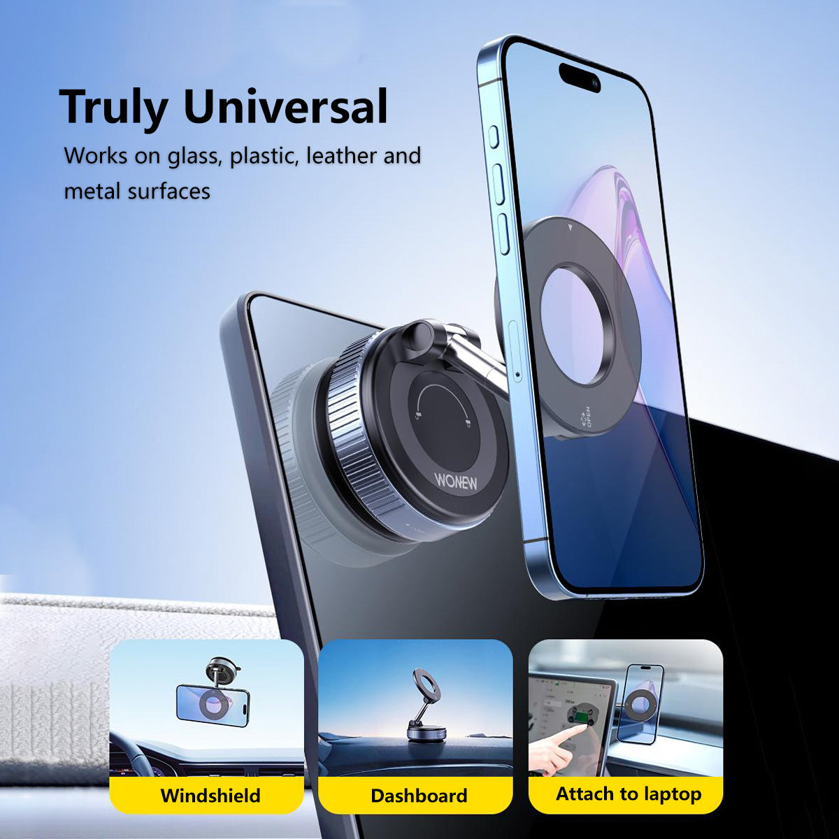 360° Adjustable Magnetic Vacuum Phone Holder Adjustable Angle Foldable Strong Vaccum Magnet Works For Any Surface
