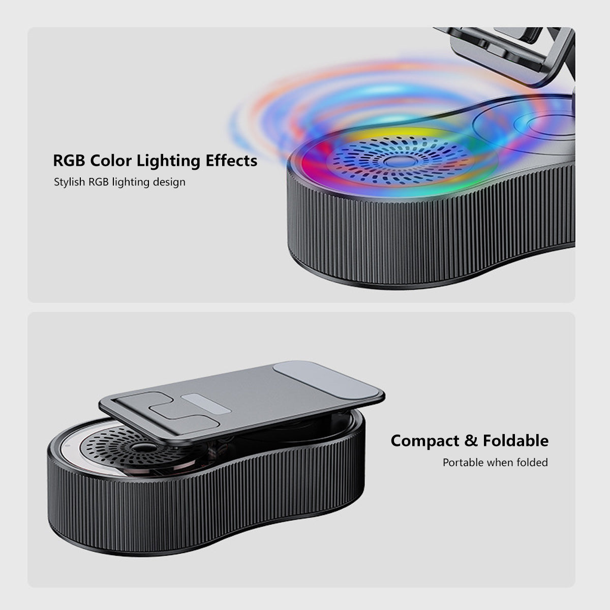 ✨4-in-1 Bluetooth Speaker Stand – 1800mAh Battery RGB Light, 360° Rotate, Foldable & Phone Holder