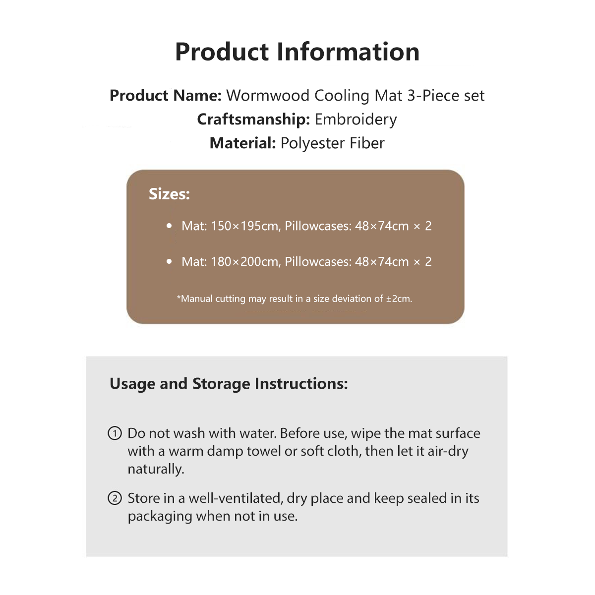 Wormwood Cooling Mat 3-Piece Set Skin-Friendly Breathable Mat Summer Sleeping Mat – Mugwort Anti-Mosquito, Foldable