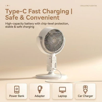 JOMO Cordless Floor Fan Oscillating Quiet Remote Timer USB Adjustable Standing Air Circulator Fan 空气循环扇