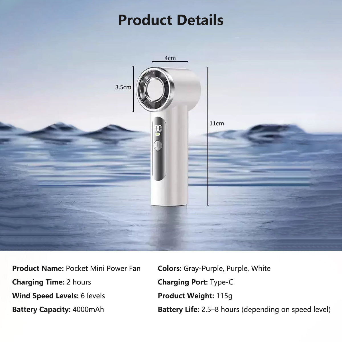 8.9cm Pocket Super Mini Fan 102g Ultra Light Portable Pocket Fan for Home & Travel Cooling