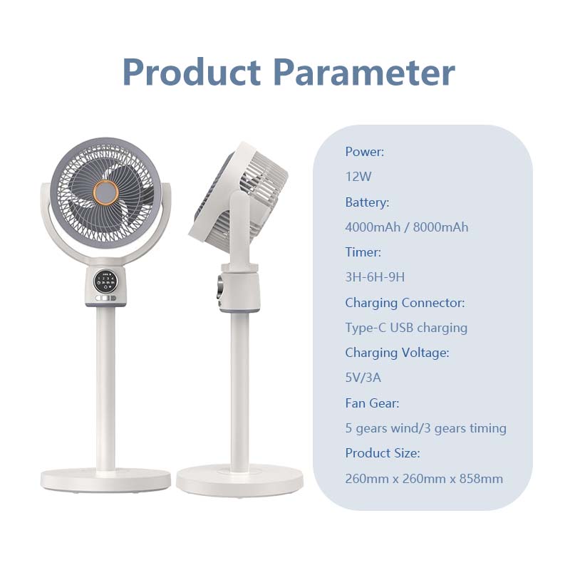 Air Circulation Fan Adjustable Height 5 Gear Wind Level 3 Level Timer Type-C Charging Build in Light