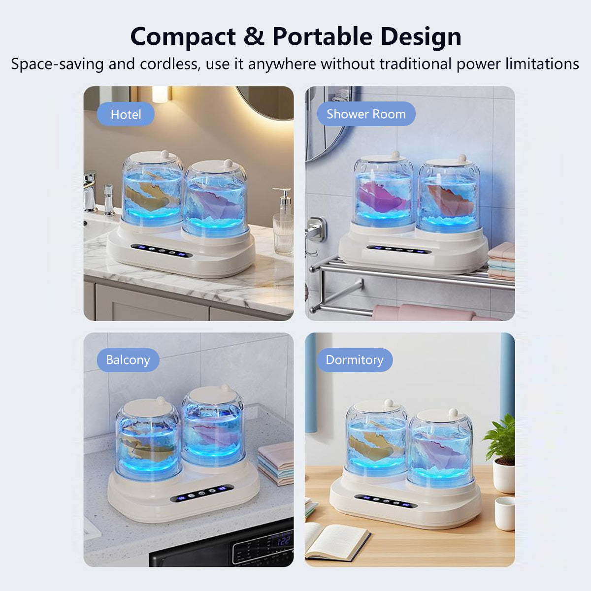 Dual-Cup Separation Mini Wireless Washing Machine Blue-Light Sterilization Powerful Cleaning