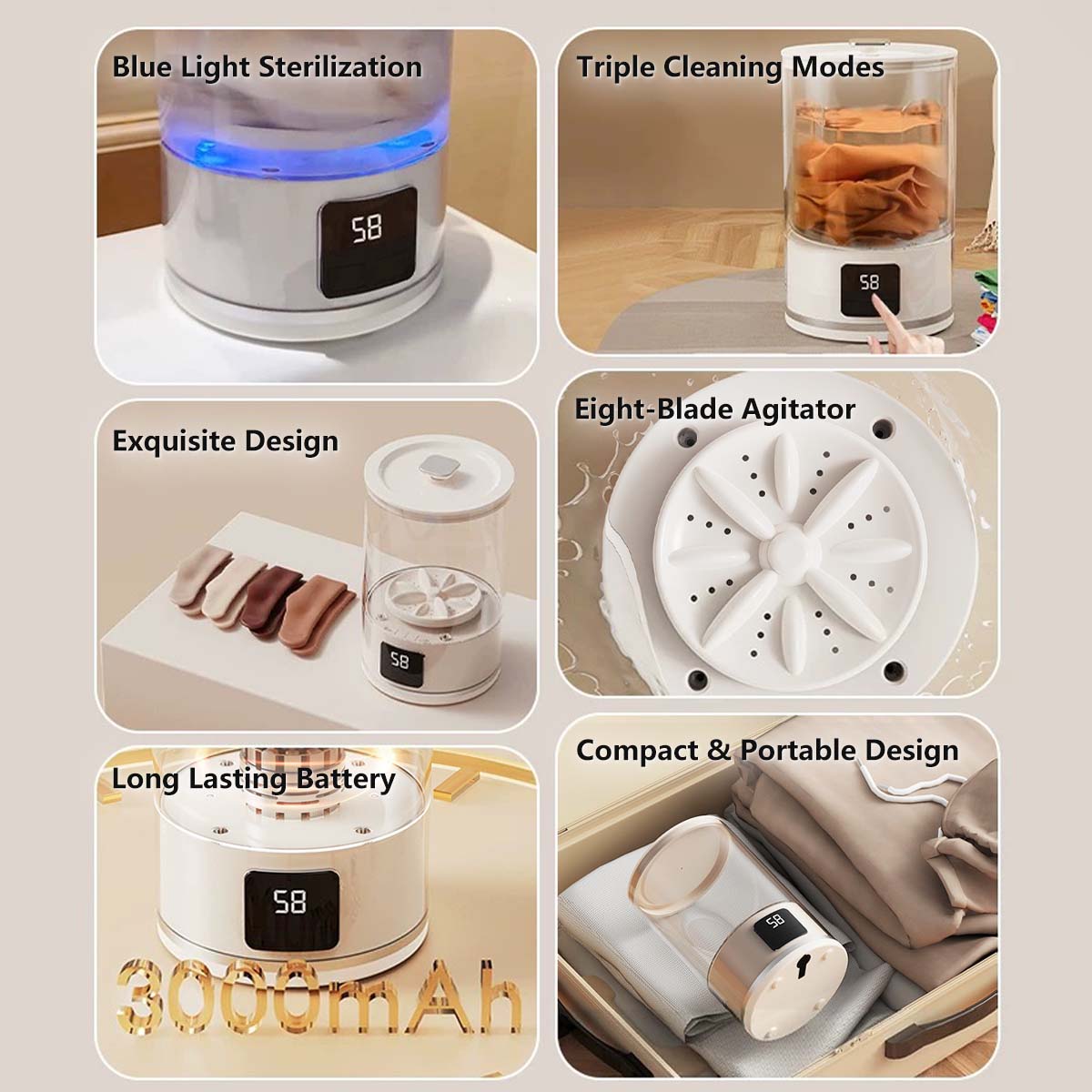 Wireless Blue Light Sterilization Mini Washing Machine Portable Washer Underwear Socks Laundry Cup